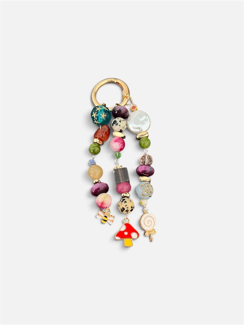 Colorful Beaded Keyring with Charm Accents